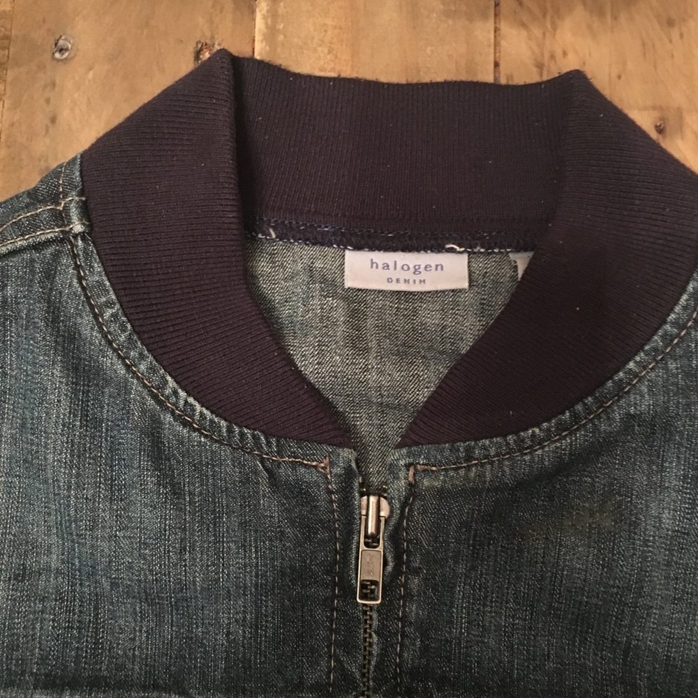 李Nordstrom Halogen Denim Bomber Jacket Medium - Picture 3 of 7